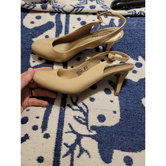 comfort plus by Predictions Shoes - Comfort Plus Womens Round Toe Adjustable Strap Tan Slingback Heels Size 7.5